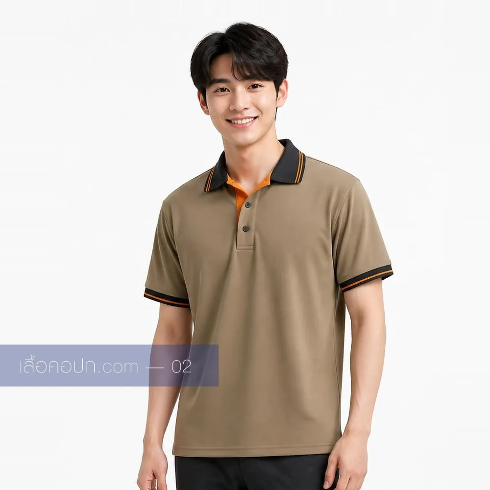เสื้อโปโลกากี ปกดำ ด้านหน้า