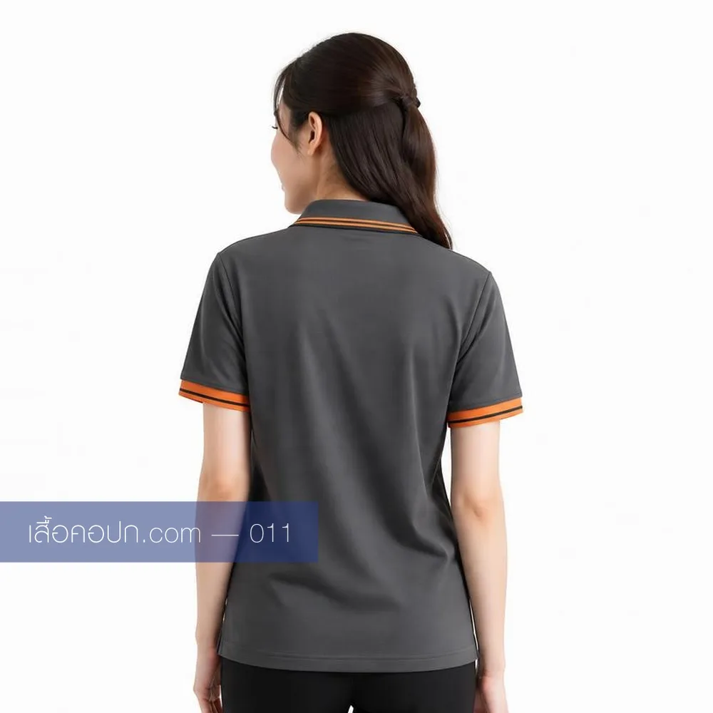 เสื้อโปโลเทาเข้ม ปกเทาขลิบส้ม ด้านหลัง