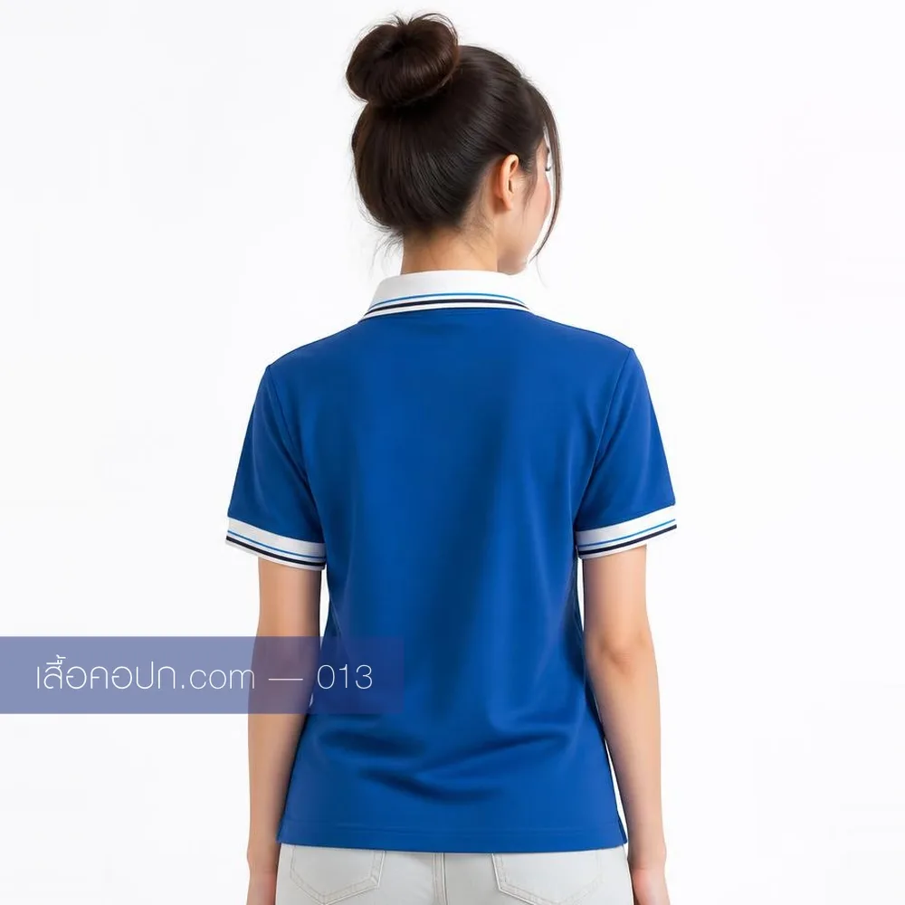 เสื้อโปโลน้ำเงินสด ปกขาว ด้านหลัง