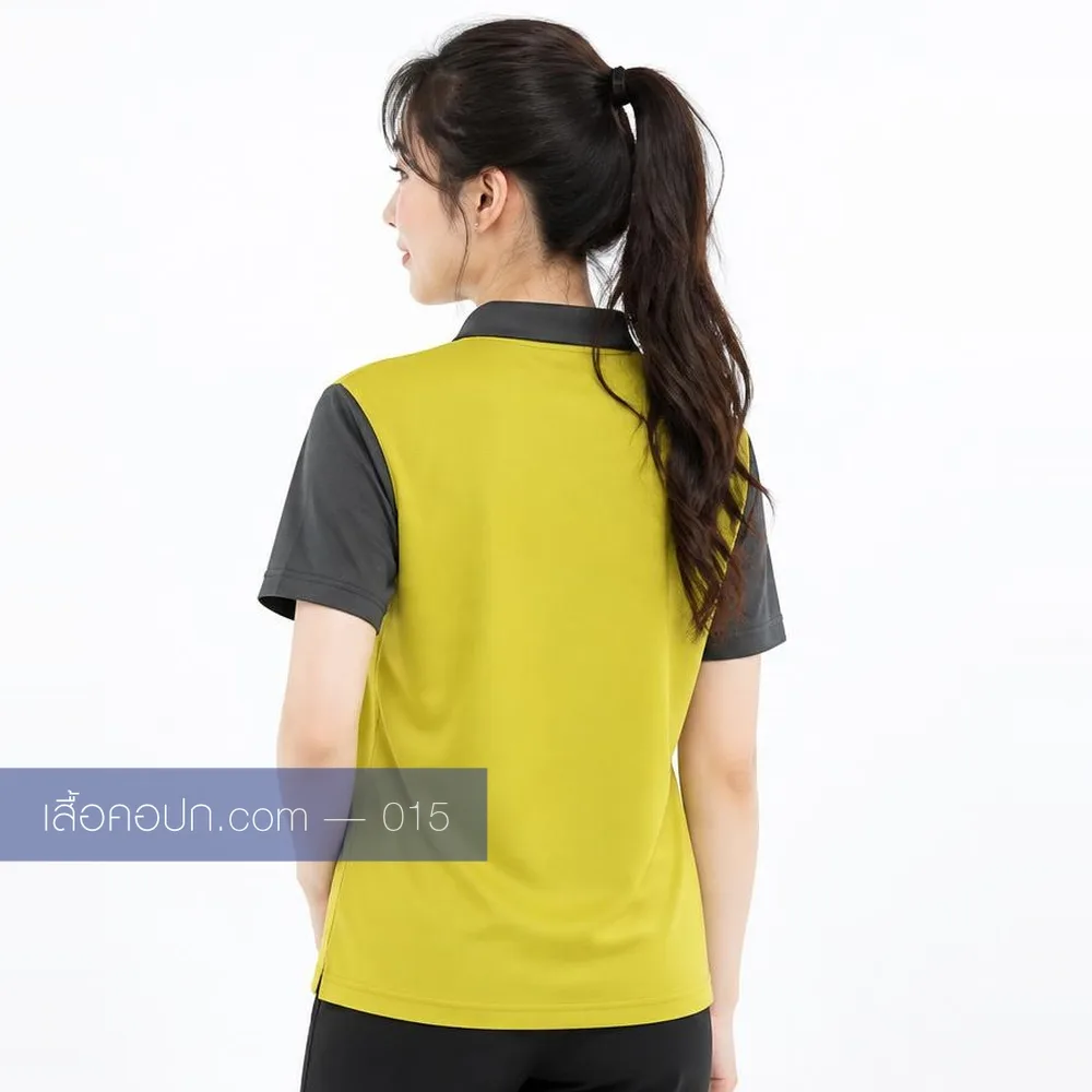 เสื้อโปโลเขียวมะนาว ต่อแขนเทาเข้ม ด้านหลัง