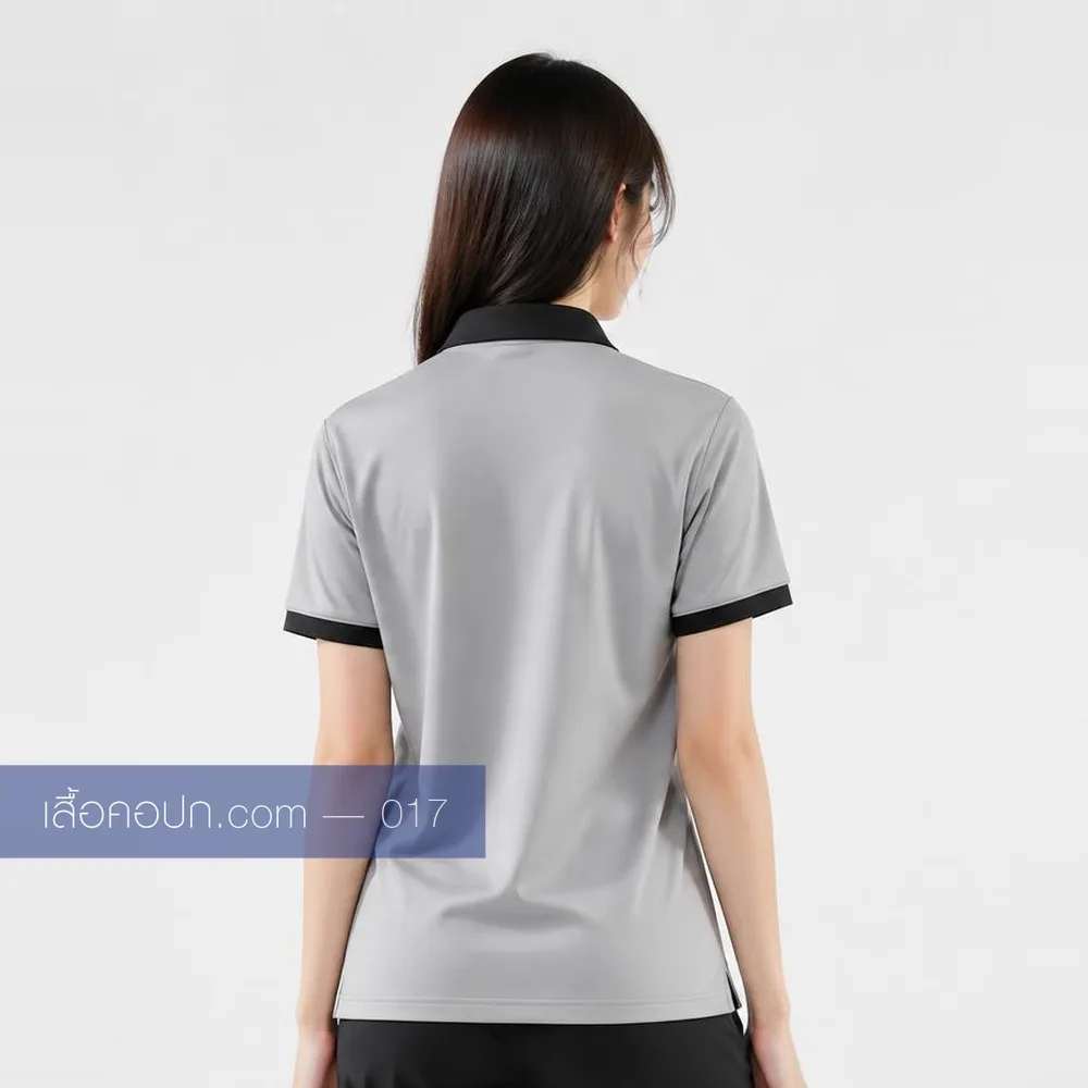 เสื้อโปโลเทาอ่อน ปกเทาเข้ม ด้านหลัง