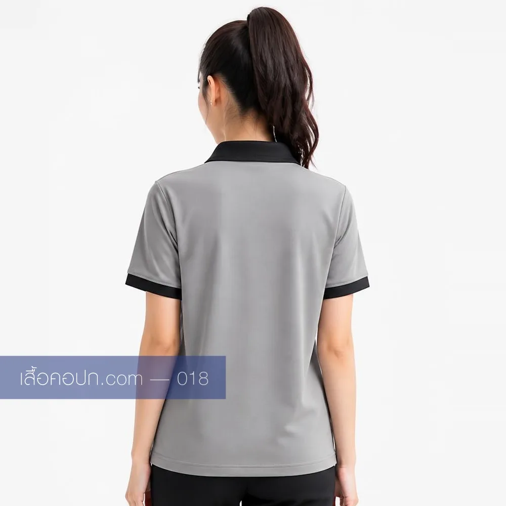 เสื้อโปโลเทากลาง ปกเทาเข้ม ด้านหลัง