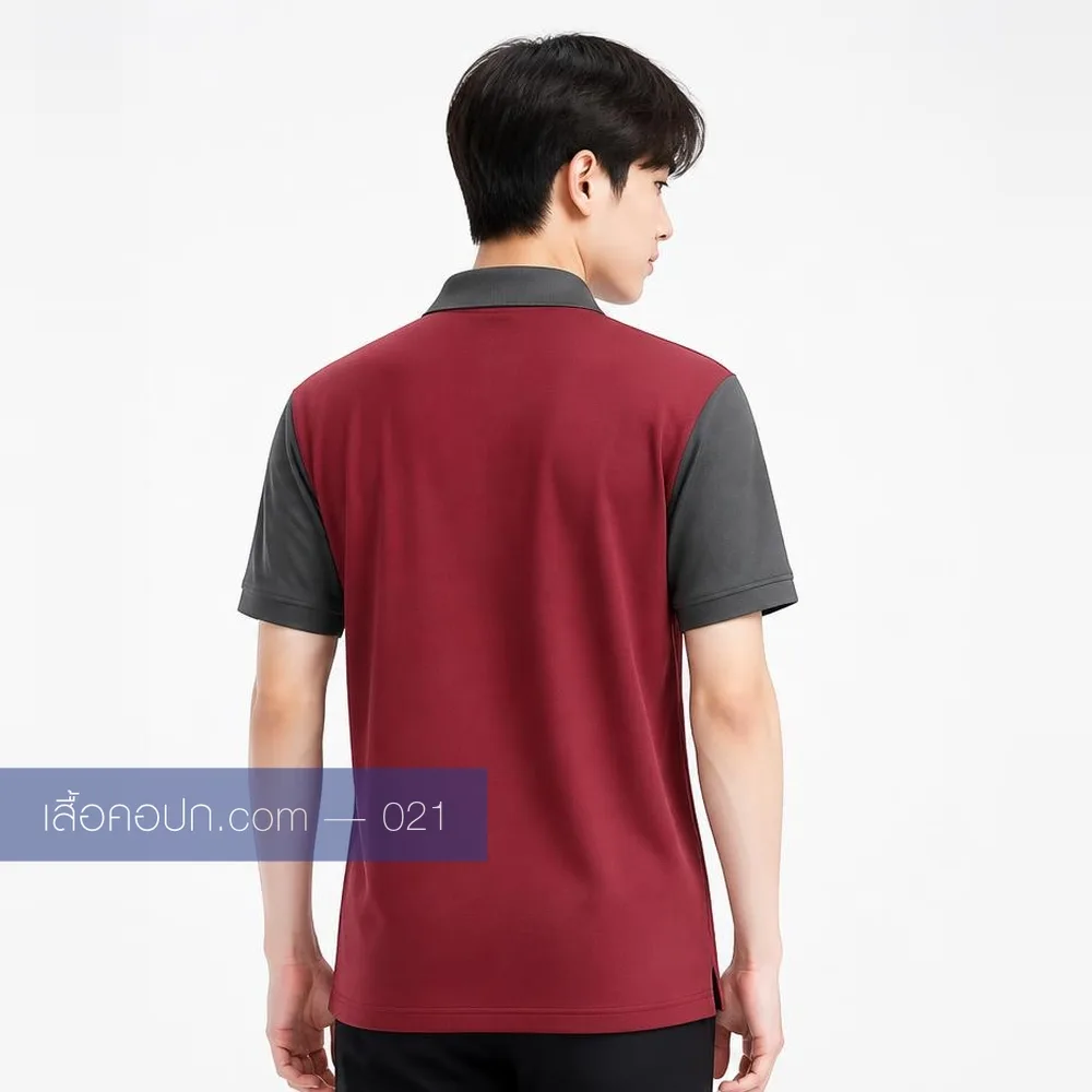 เสื้อโปโลเลือดหมู ต่อแขนเทา ด้านหลัง