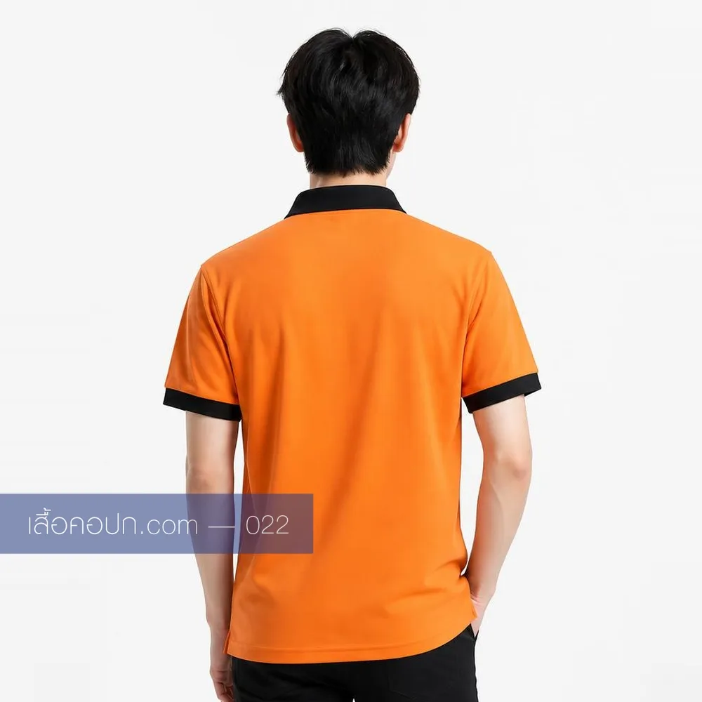 เสื้อโปโลส้ม ปกดำ ด้านหลัง