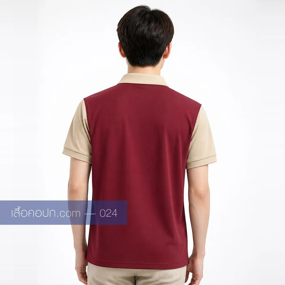 เสื้อโปโลเลือดหมู ปกครีม ต่อแขนครีม ด้านหลัง