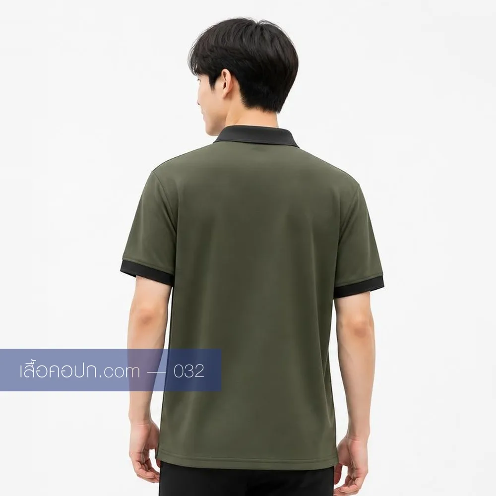 เสื้อโปโลเขียวขี้ม้า ปกดำ ด้านหลัง