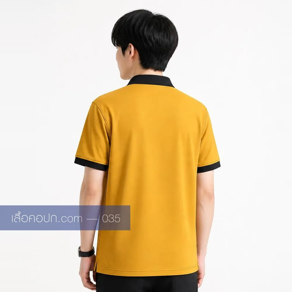 เสื้อโปโลเหลืองทอง ต่อแขนดำ ด้านหลัง