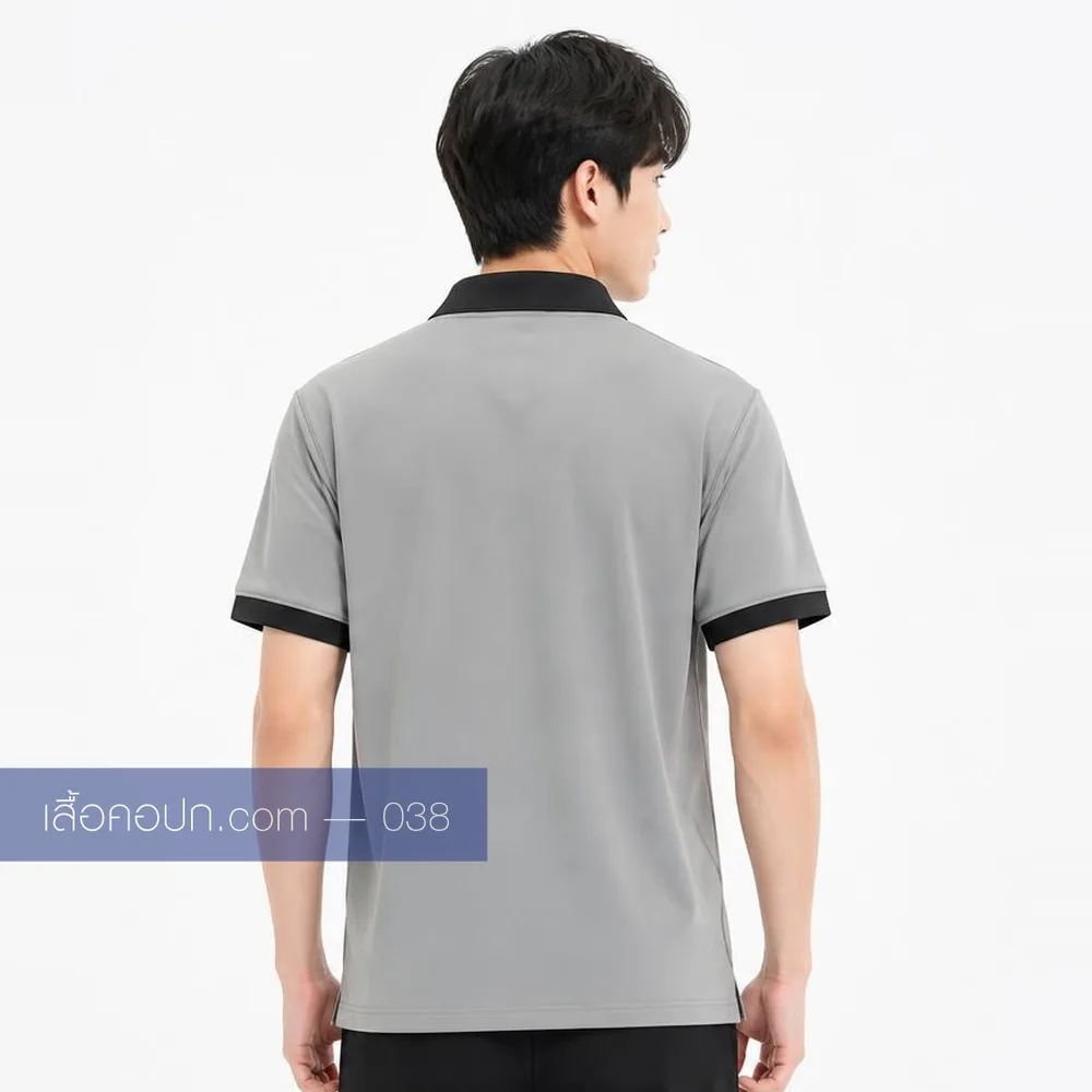เสื้อโปโลเทาอ่อน ปกดำ ด้านหลัง