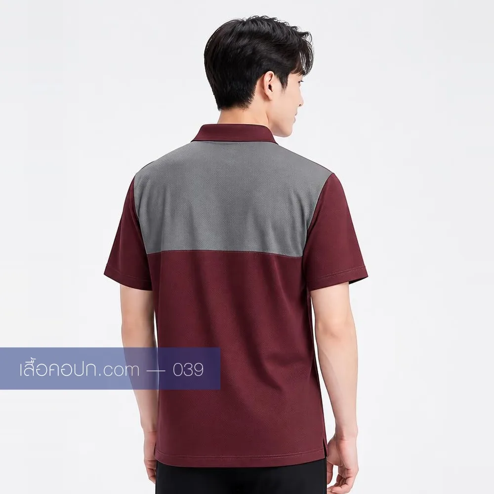 เสื้อโปโลเลือดหมู ต่อบ่าเทา ด้านหลัง