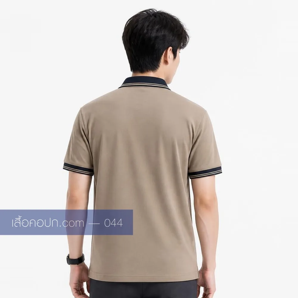เสื้อโปโลมอคค่าเข้ม ปกเทาเข้ม ด้านหลัง