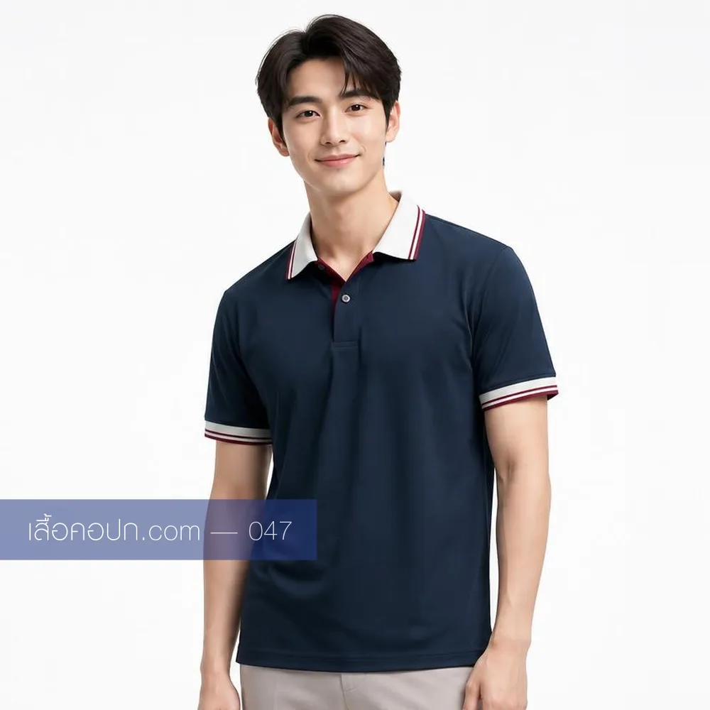 เสื้อโปโลกรมท่า ปกคาดแดงขาว ด้านหน้า