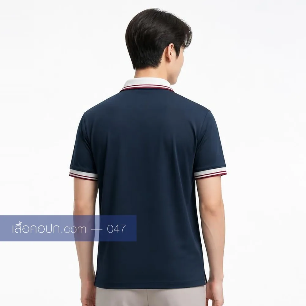 เสื้อโปโลกรมท่า ปกคาดแดงขาว ด้านหลัง