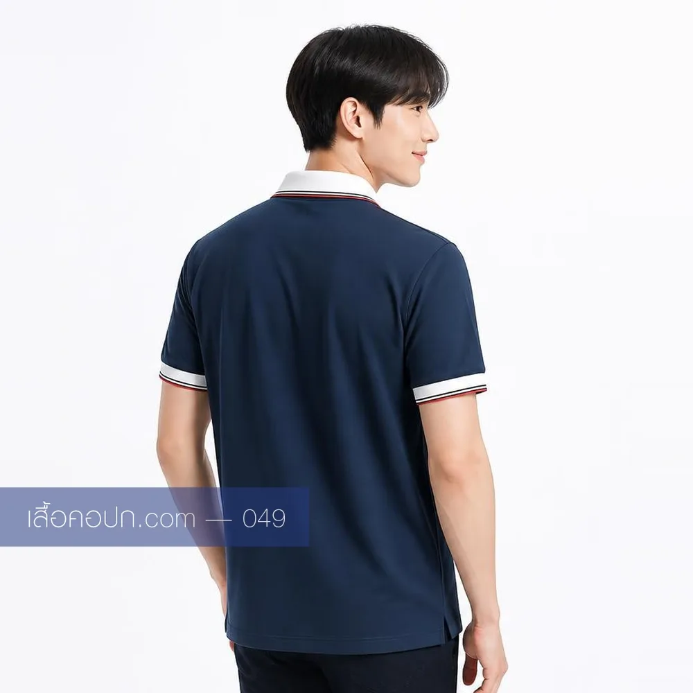 เสื้อโปโลกรมท่า ปกขาวคาดแดง ด้านหลัง