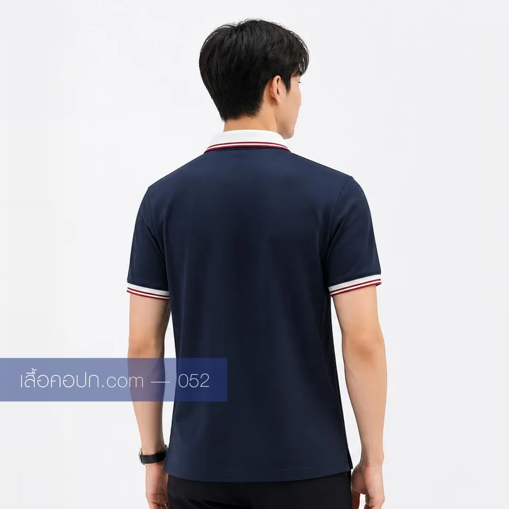เสื้อโปโลกรมท่า ปกแดงคาดขาว ด้านหลัง