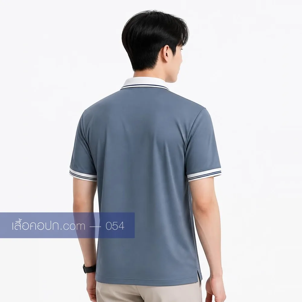 เสื้อโปโลเทาฟ้า ปกคาดขาว ด้านหลัง
