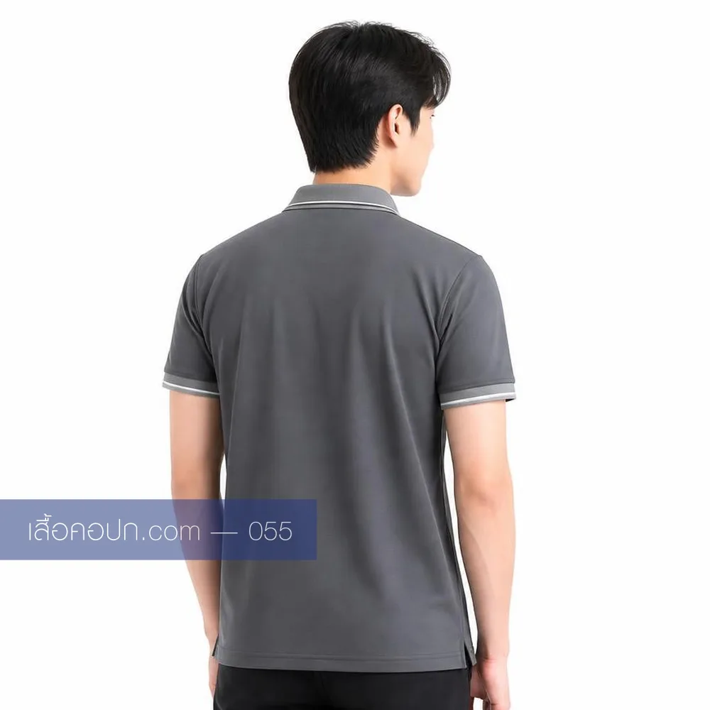 เสื้อโปโลเทาเข้ม ปกคาดฟ้า ด้านหลัง