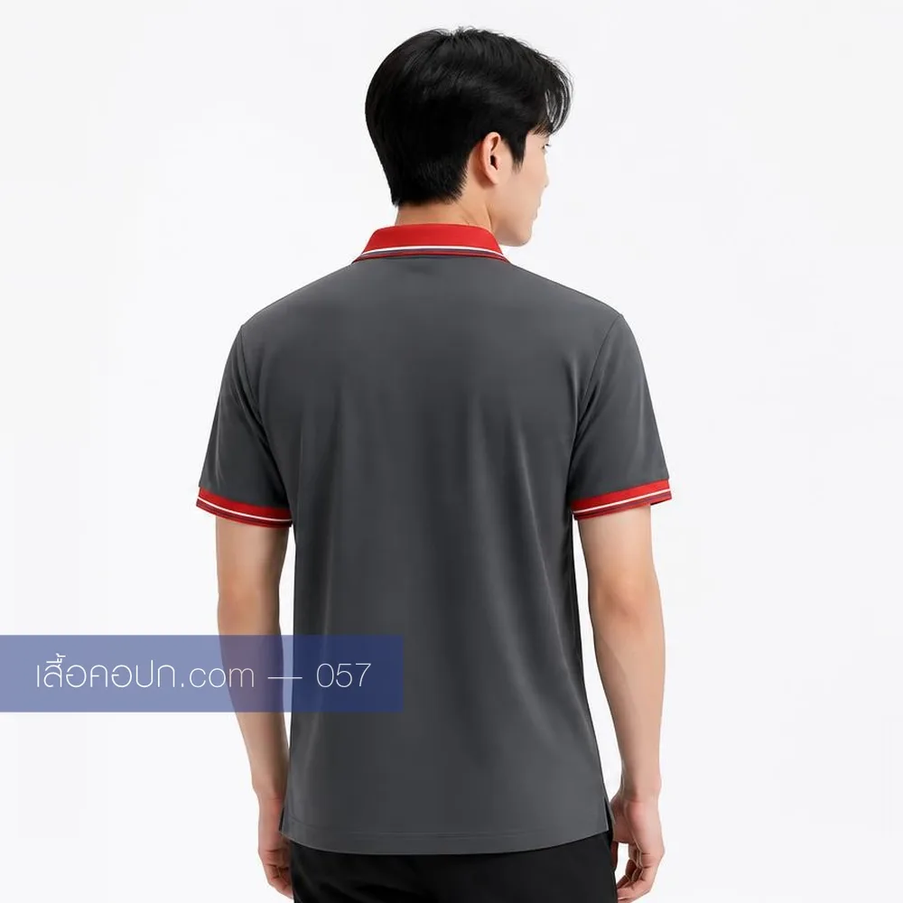 เสื้อโปโลเทาเข้ม ปกแดง ด้านหลัง