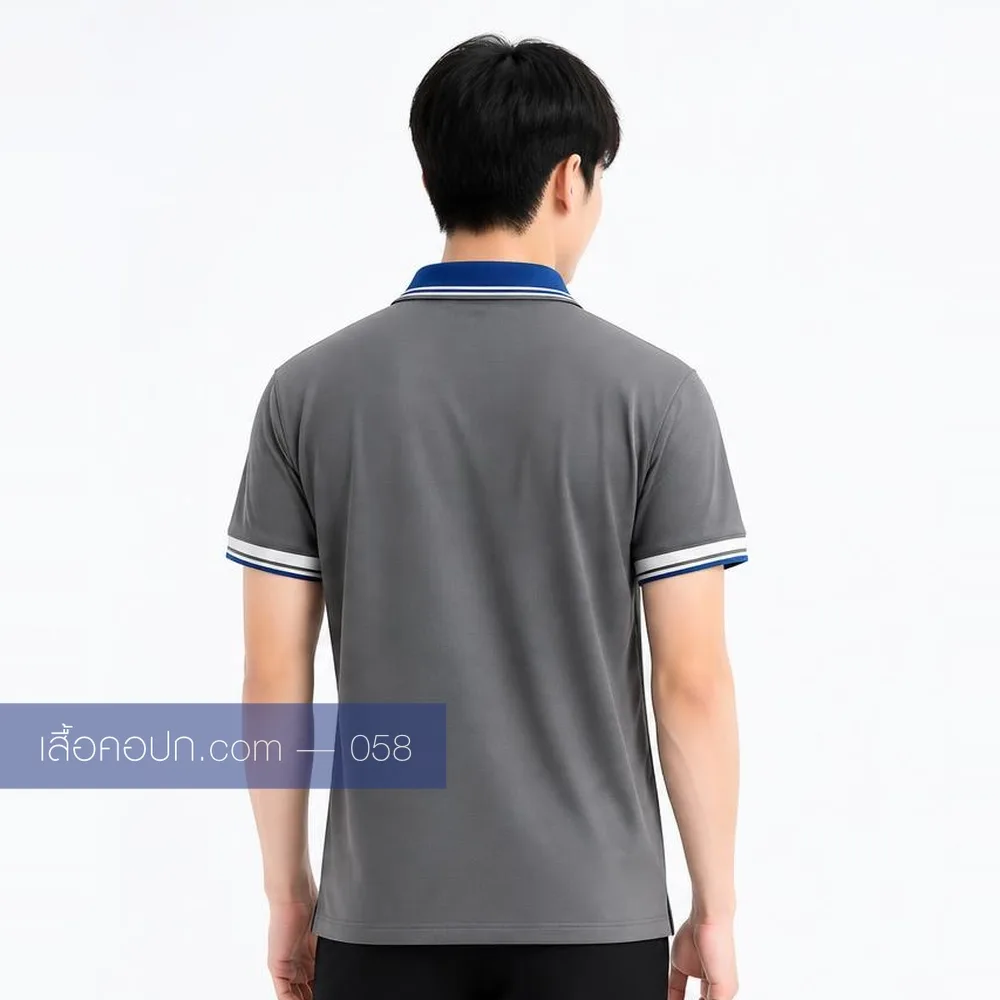 เสื้อโปโลเทากลาง ปกฟ้า ด้านหลัง