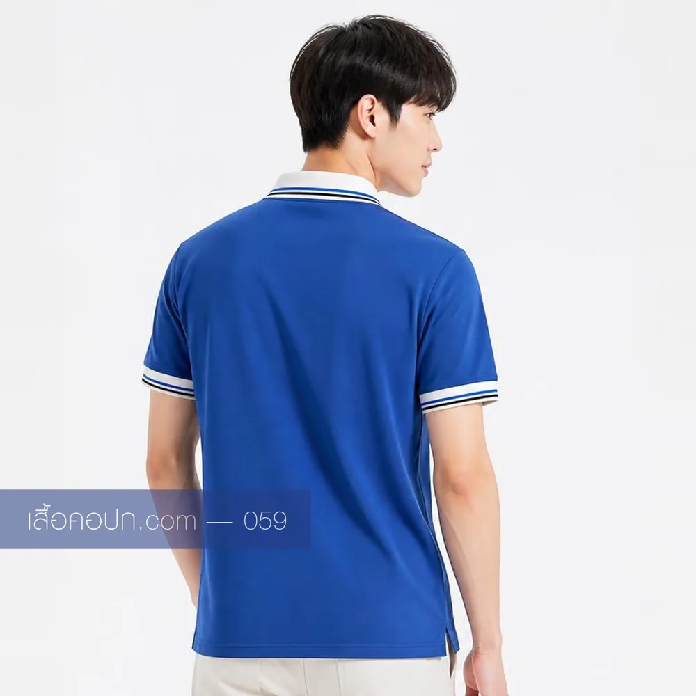 เสื้อโปโลน้ำเงินสด ปกคาดขาว ด้านหลัง