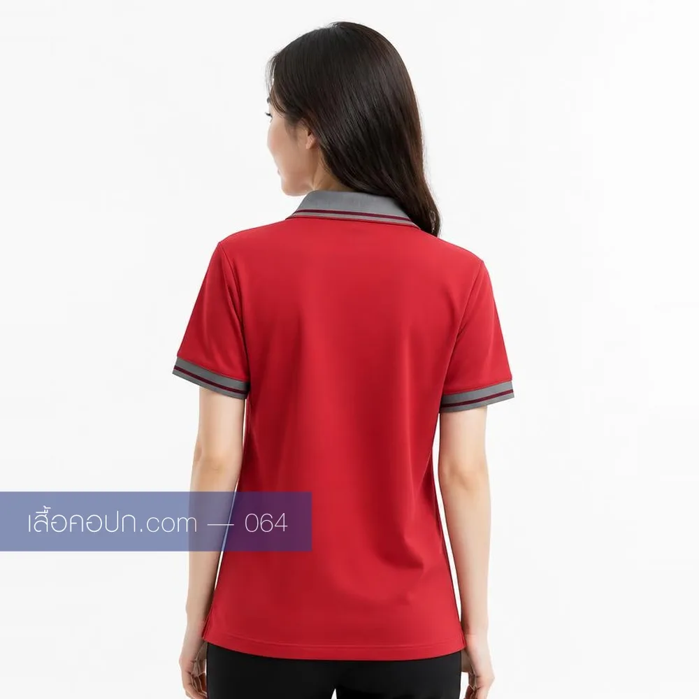 เสื้อโปโลแดง ปกคาดขาว ด้านหลัง