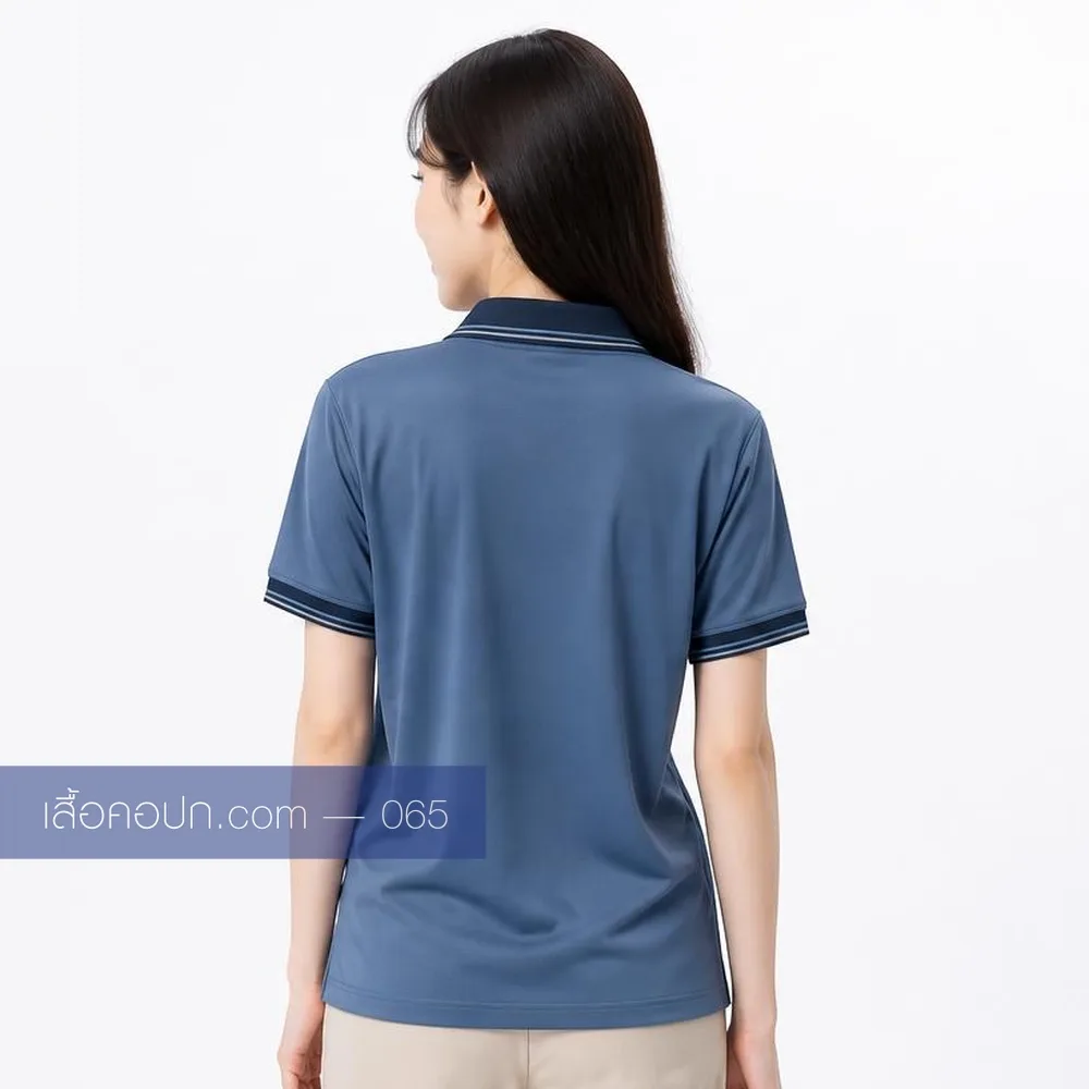 เสื้อโปโลเทาฟ้า ปกโทนเดียว ด้านหลัง