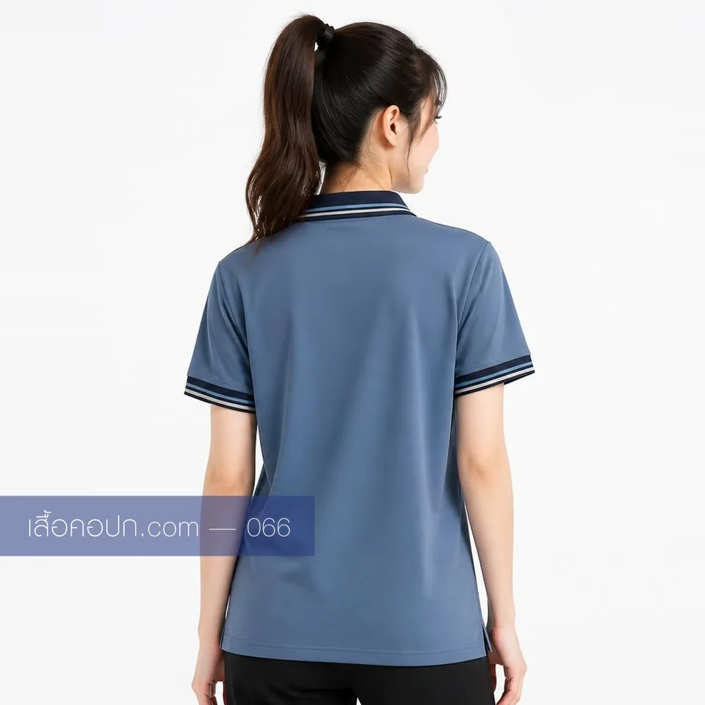เสื้อโปโลเทาฟ้า ปกคาดดำ ด้านหลัง