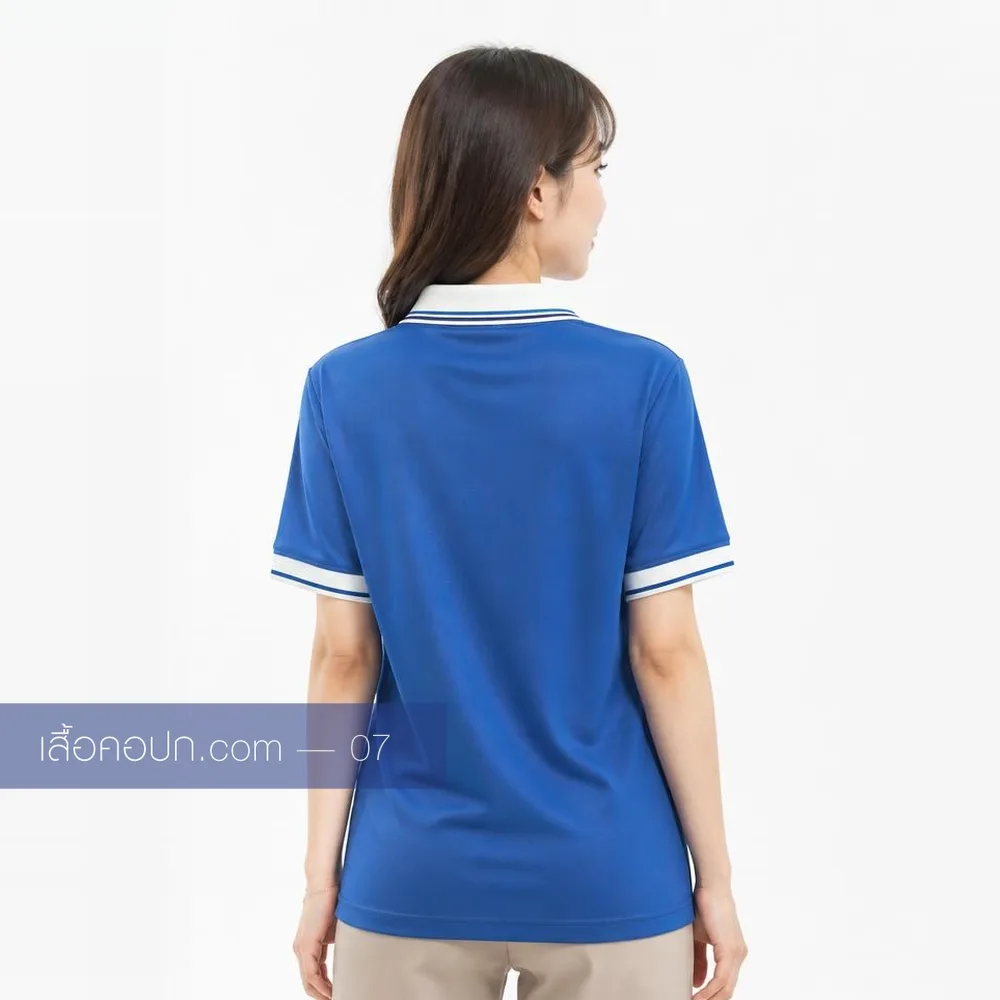 เสื้อโปโลสีน้ำเงิน ปกขาว ด้านหลัง