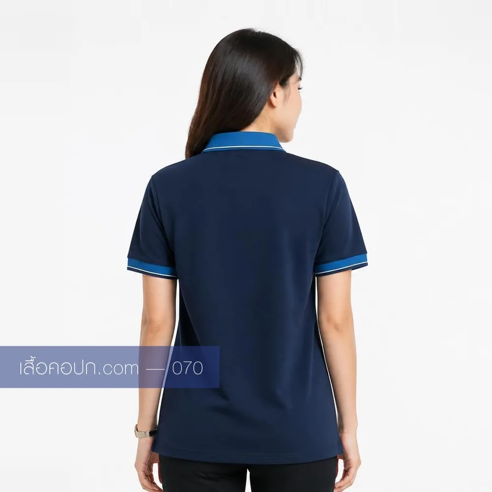 เสื้อโปโลกรมท่า ปกฟ้าคาดขาว ด้านหลัง