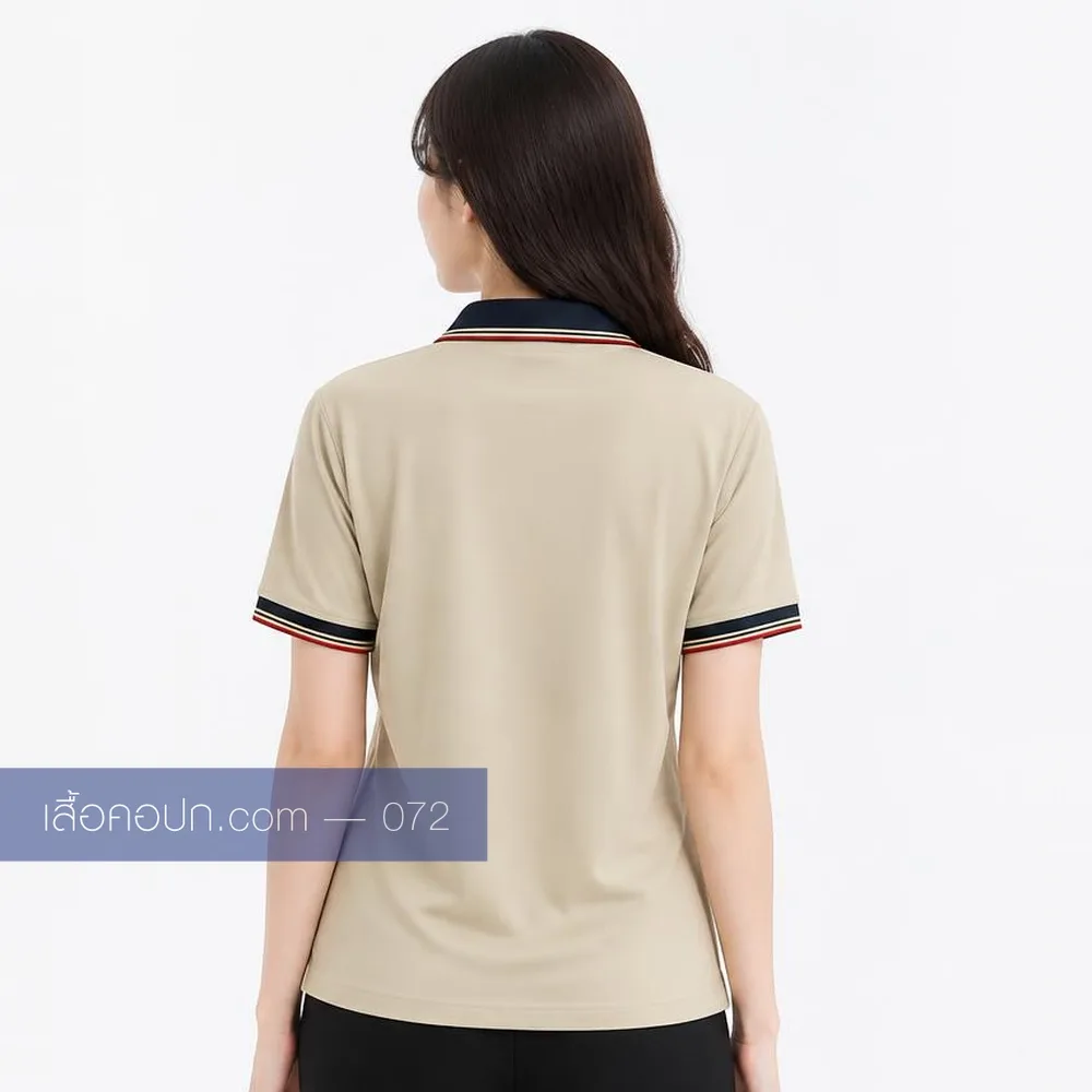 เสื้อโปโลครีม ปกแดงคาดดำ ด้านหลัง