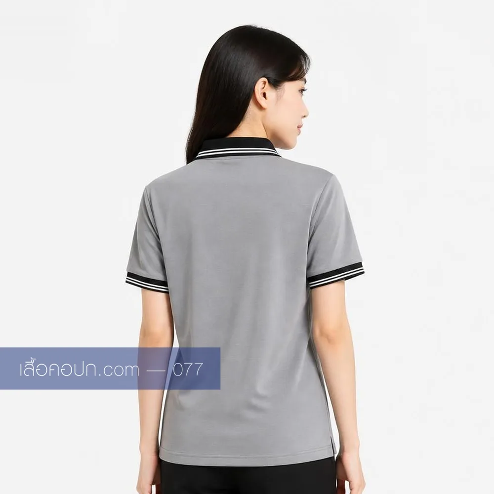 เสื้อโปโลเทา ปกดำคาดขาว ด้านหลัง