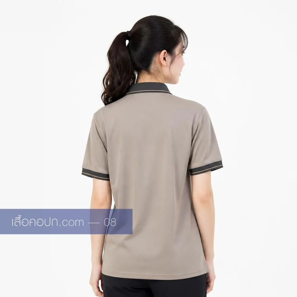 เสื้อโปโลสีน้ำตาลมอคค่า ปกเทาเข้ม ด้านหลัง