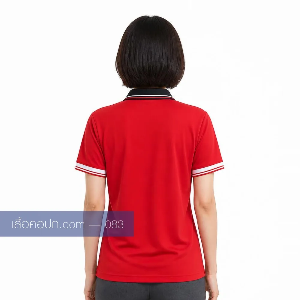 เสื้อโปโลแดง ปกดำคาดขาว ด้านหลัง