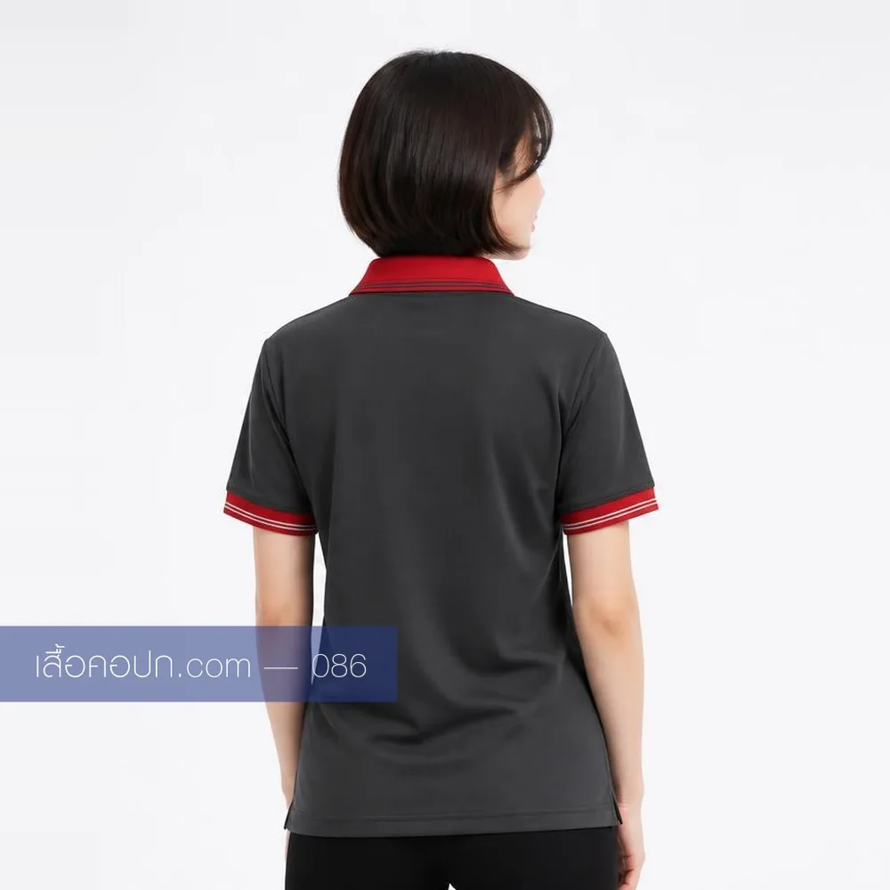เสื้อโปโลเทาเข้ม ปกแดง ด้านหลัง