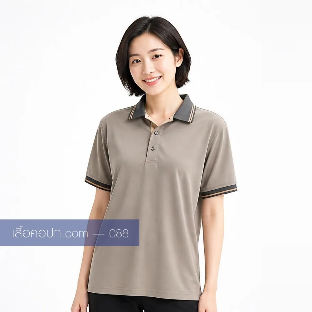 เสื้อโปโลมอคค่า ปกเทาเข้ม ด้านหน้า