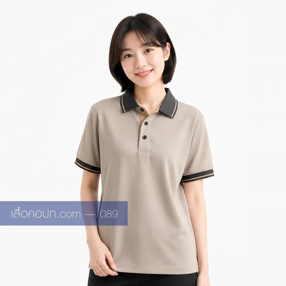 เสื้อโปโลมอคค่าอ่อน ปกเทาเข้ม ด้านหน้า