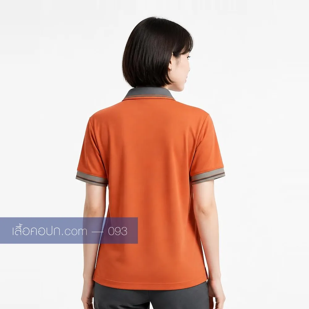 เสื้อโปโลส้ม ปกดำ ด้านหลัง