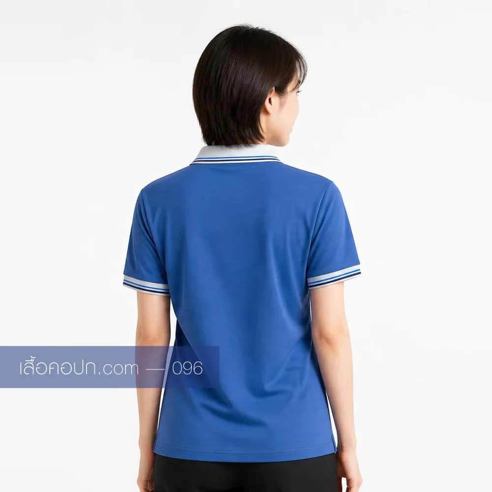 เสื้อโปโลน้ำเงิน ปกขาวคาดกรมท่า ด้านหลัง