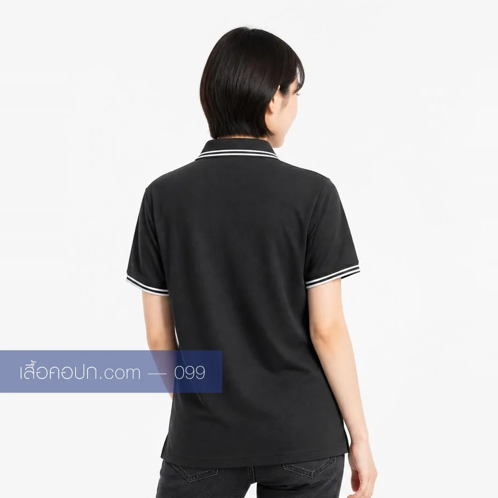 เสื้อโปโลดำ ปกคาดขาว ด้านหลัง