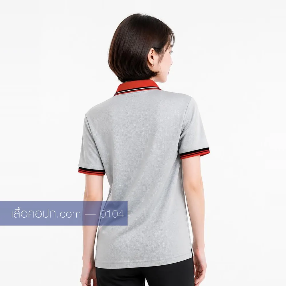 เสื้อโปโลเทาอ่อน ปกแดง ด้านหลัง
