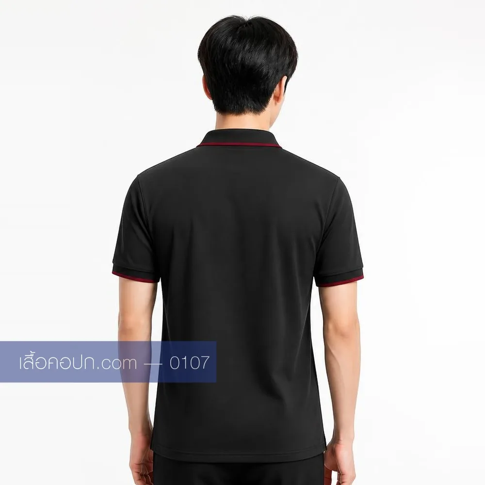 เสื้อโปโลดำ ปกคาดแดง ด้านหลัง