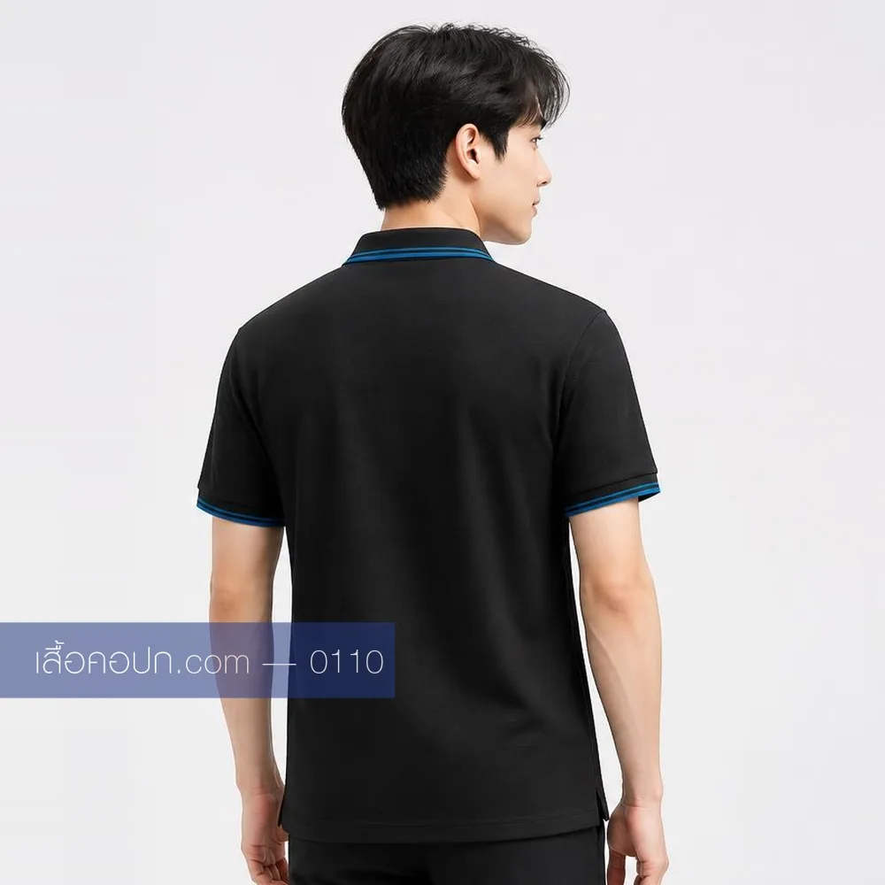 เสื้อโปโลดำ ปกคาดฟ้า ด้านหลัง