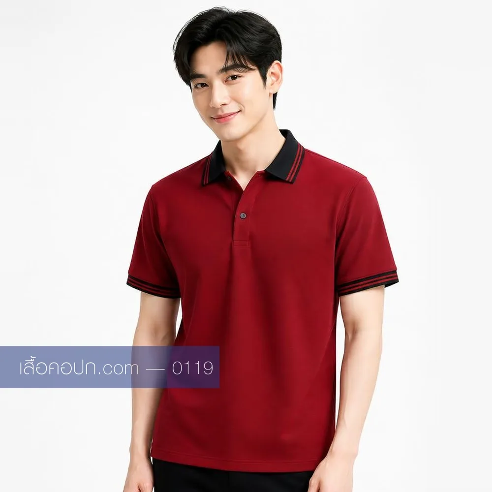 เสื้อโปโลเลือดหมู ปกดำ ด้านหน้า