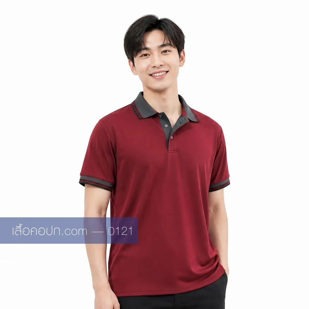 เสื้อโปโลเลือดหมู ปกเทาเข้ม ด้านหน้า