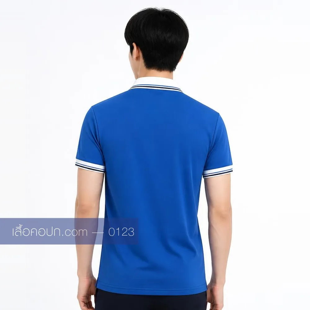 เสื้อโปโลน้ำเงินสด ปกขาวสองเส้น ด้านหลัง