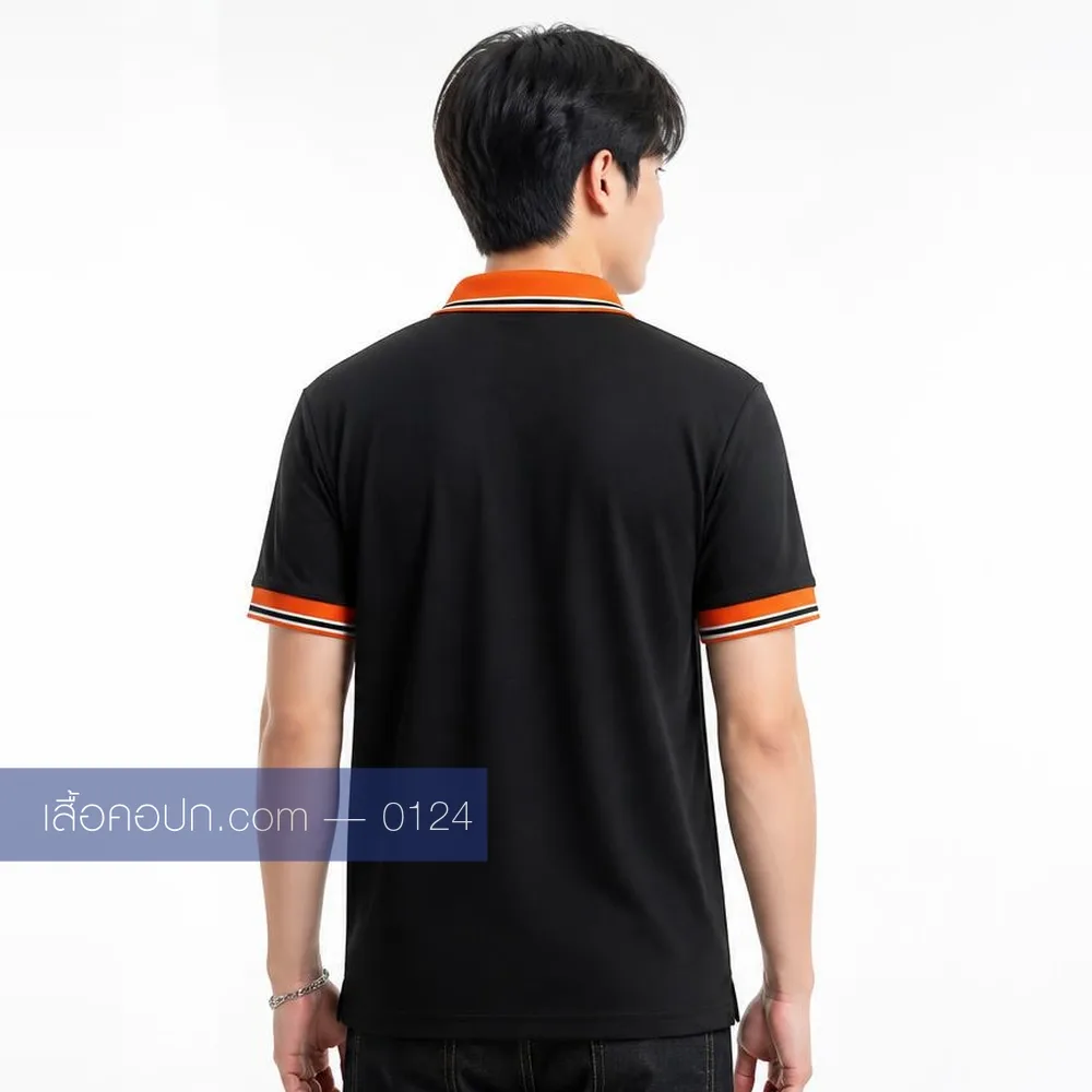 เสื้อโปโลดำ ปกส้มสด ด้านหลัง