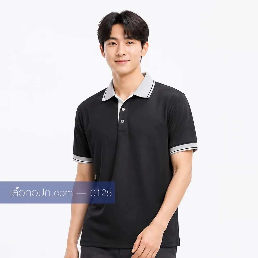 เสื้อโปโลดำ ปกเทาอ่อน ด้านหน้า