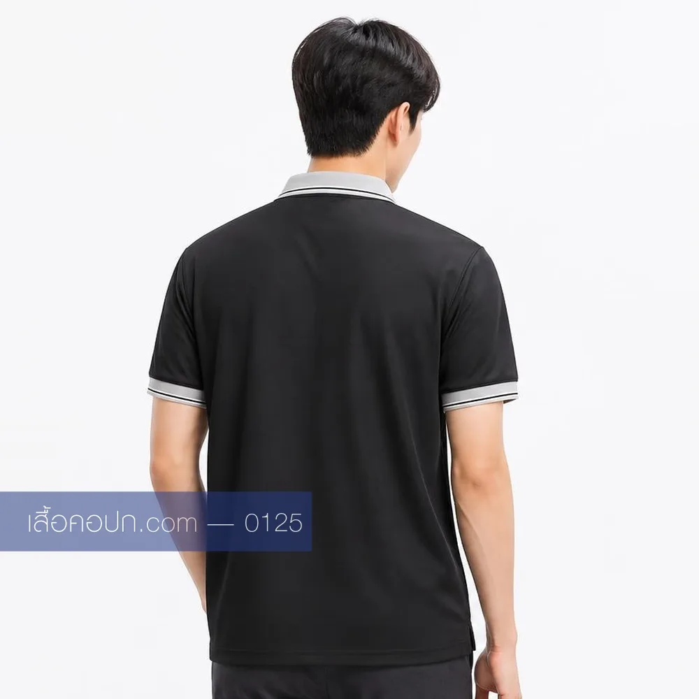 เสื้อโปโลดำ ปกเทาอ่อน ด้านหลัง