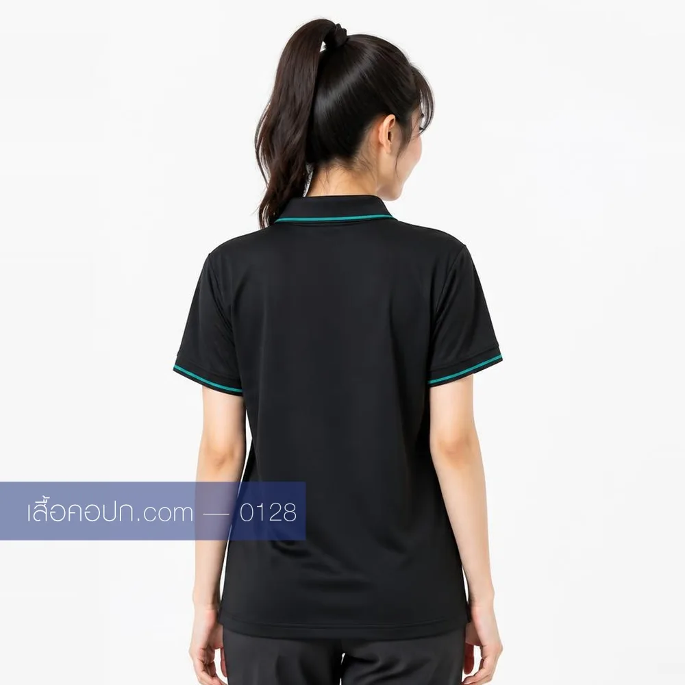 เสื้อโปโลดำ ขลิบเขียวน้ำทะเล ด้านหลัง
