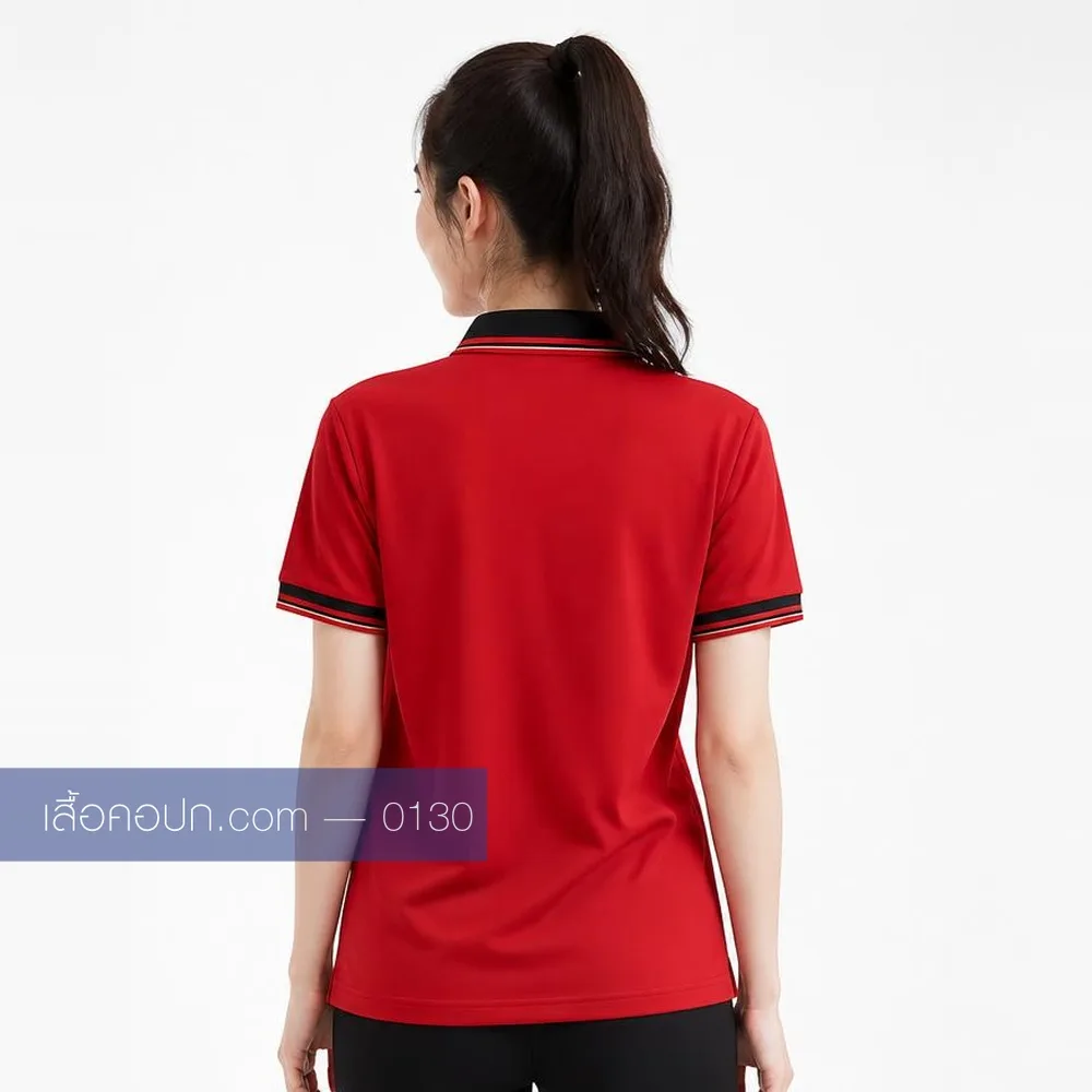 เสื้อโปโลแดง ปกดำขลิบแดง ด้านหลัง