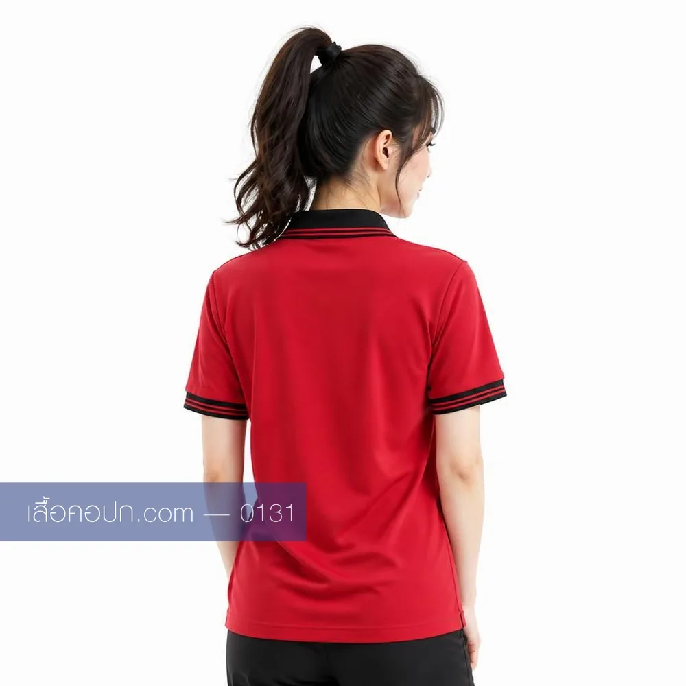 เสื้อโปโลแดงสด ปกดำ ด้านหลัง
